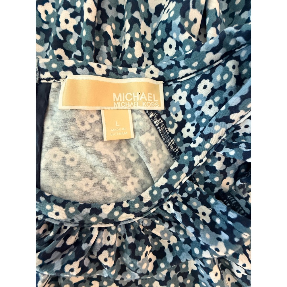 MICHAEL Michael Kors Blue/White Floral Cutout Fit & Flare Short Sleeve Dress - Picture 6 of 8